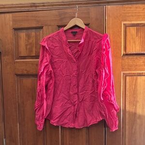 Ann Taylor Bold Red Blouse with Ruffle Accents